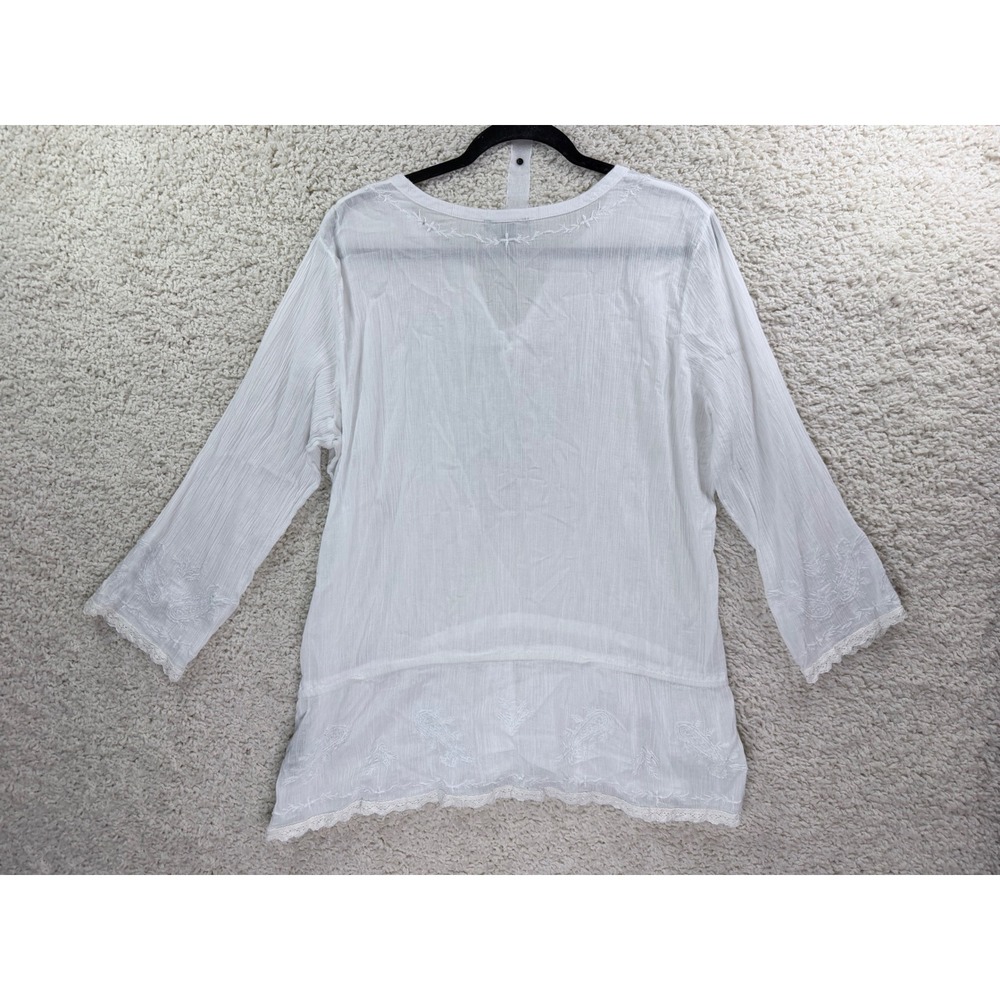Lauren Ralph Lauren Peasant Blouse Womens L White Embroidered Cotton - Picture 5 of 10